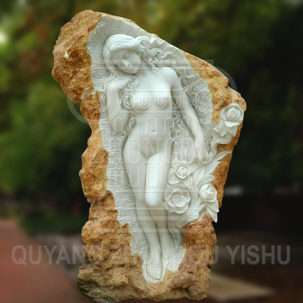 Natural Lamp of Beautiful Lady Statue & Stone Marble Garden Sculpture