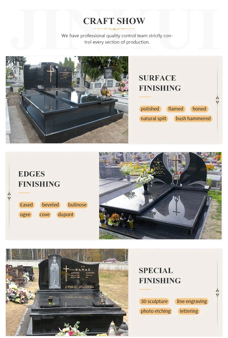 Black Granite Cemetery Headstone Monument Tombstone with Carving