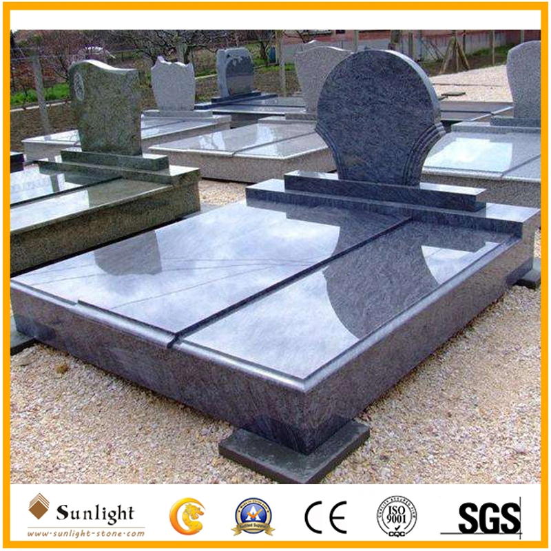 Blue Pearl Granite Tombstone Monument with Upright Headstone