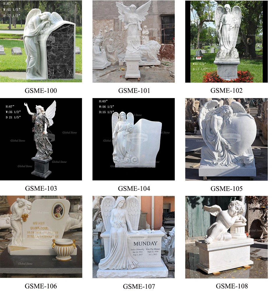 Natural Stone Hand Carved Marble Angel Cemetery Headstone (GSME-121)