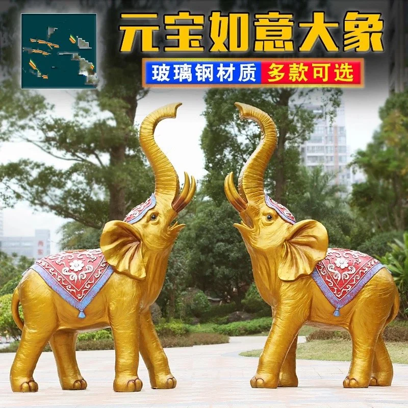 Art Resin Craft Golden Elephant Statues Figures Sculpture Decorative Ornaments for Home Office Decoration Creative Gift