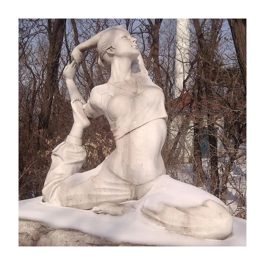 Fashion Lady Marble Yoga Woman Statue for Garden Ornament
