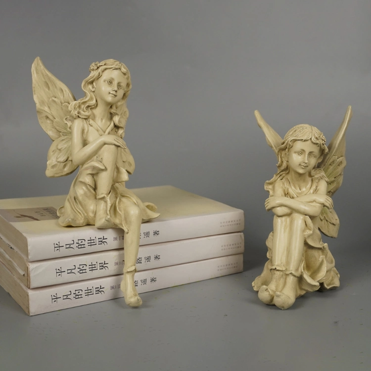 Garden Decor Small Size 2 Ass Fairy Sitting Resin Angel Figurines