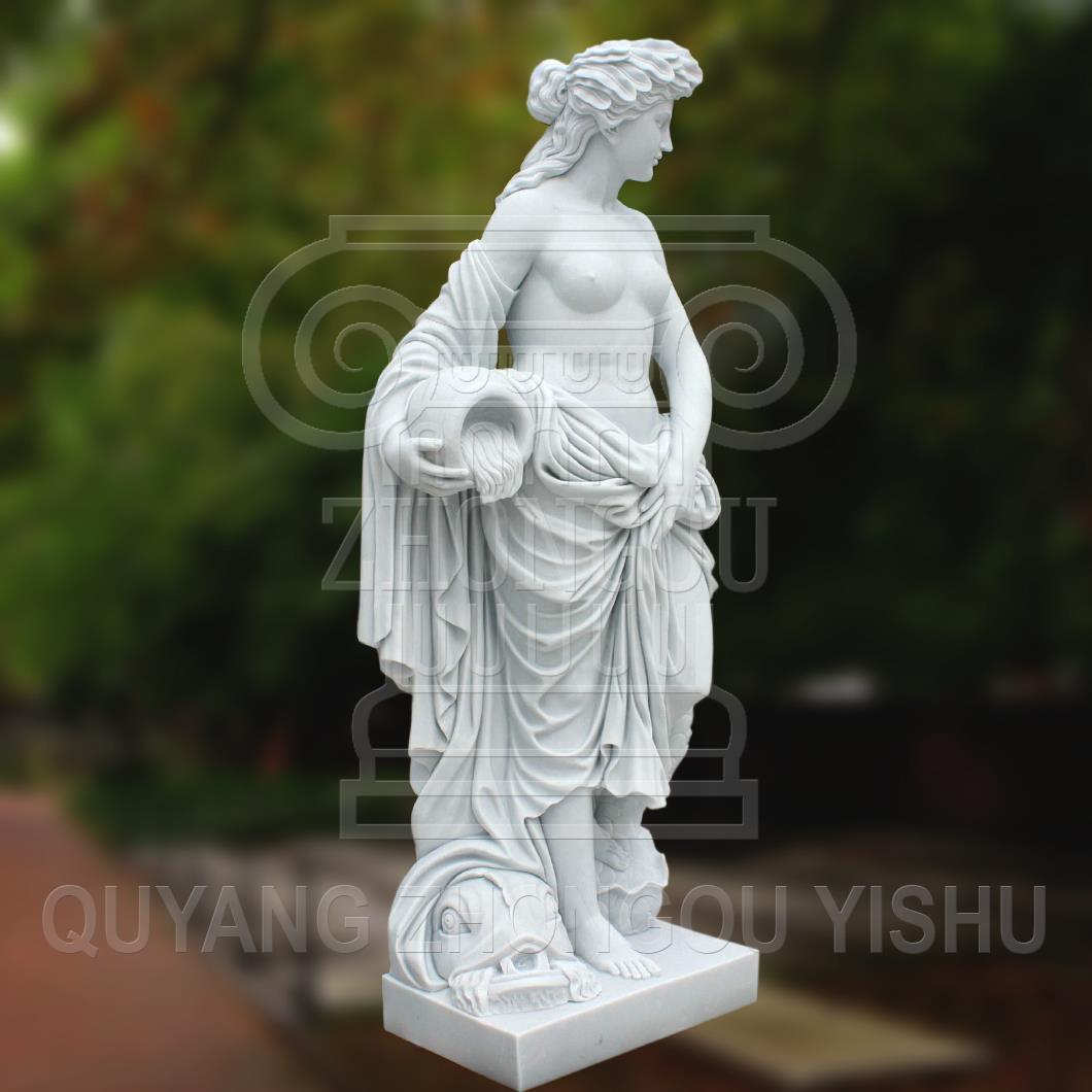 White Marble Stone Sculpture, Female Statue for Garden Decoration