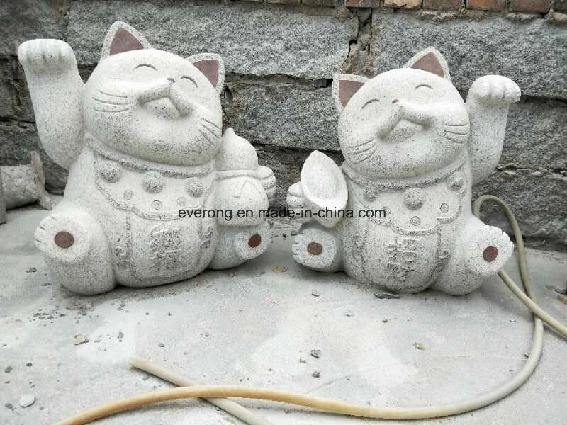 Chinese Special Design Carved Statues Animal Carvings Granite Fortune Cat Sculpture on Sale