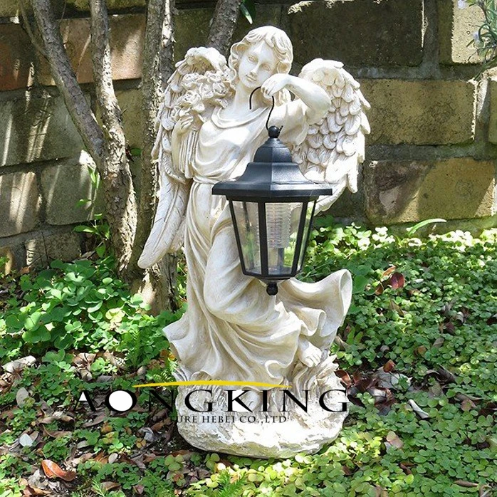Graden Lawn Ornament Marble Angel Statue with Lamp