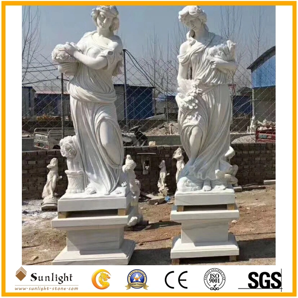 Classic Mixed Color Garden White/Green Marble Four Seasons Stone Statue for Outdoor Decoration