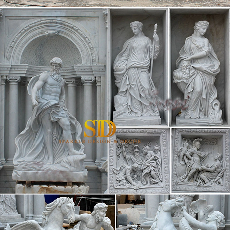 European Greek Wishing Pool Hand Carved Large Marble Fountain with Many Statues