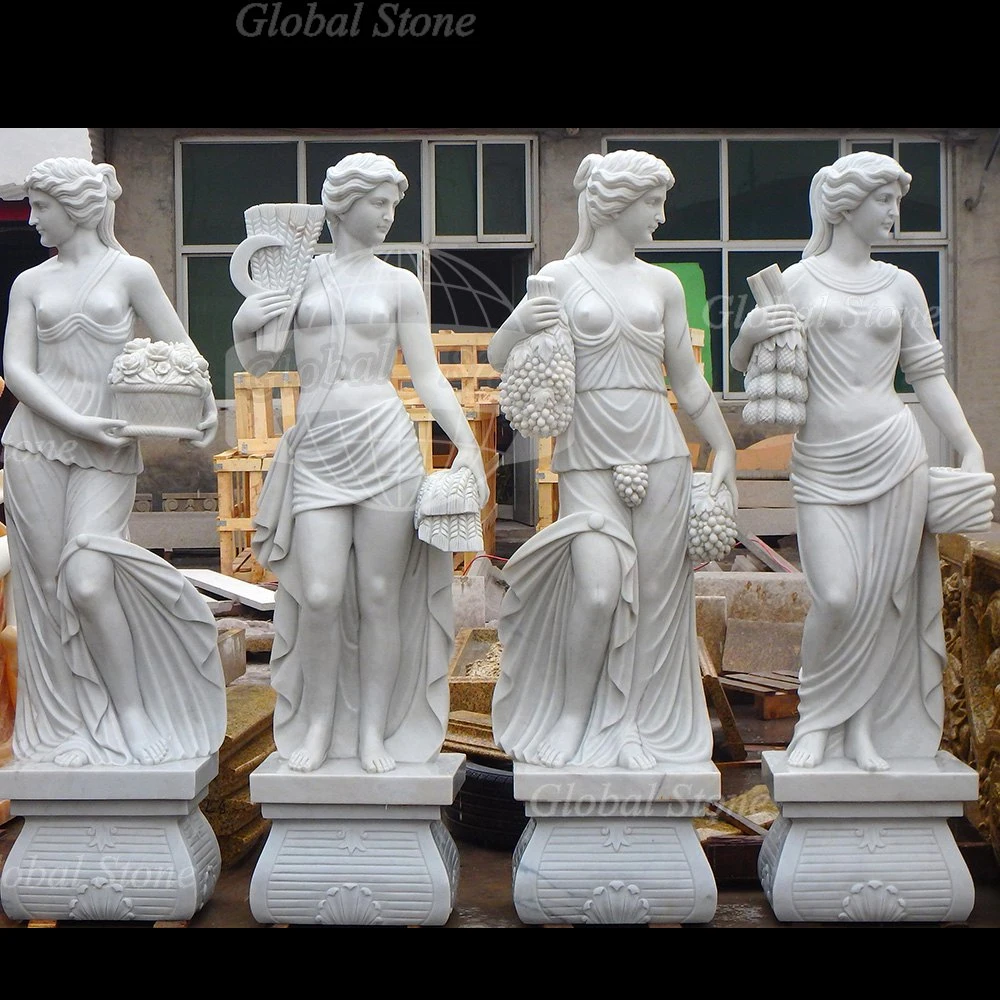 White Carrara Marble Stone Statue Four Season Gold Sculptures