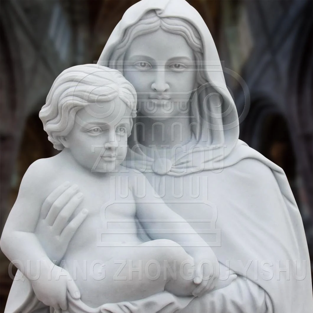 Religious Statue Sculpture, Marble Statue of St Mary with Baby Jesus