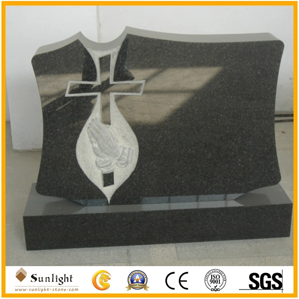 European Stone Granite Cross Headstone, Black Monument Tombstone/Memorials