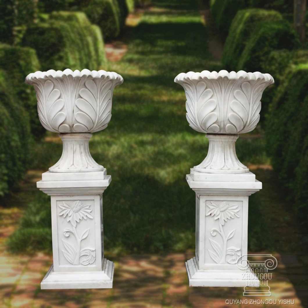 Hand Carved Marble Carved Urn for Flower and Plant