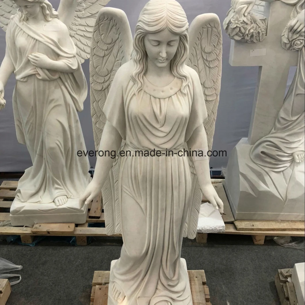 Marble Angel Sculpture Life Size Weeping Angel Statues with Big Wings