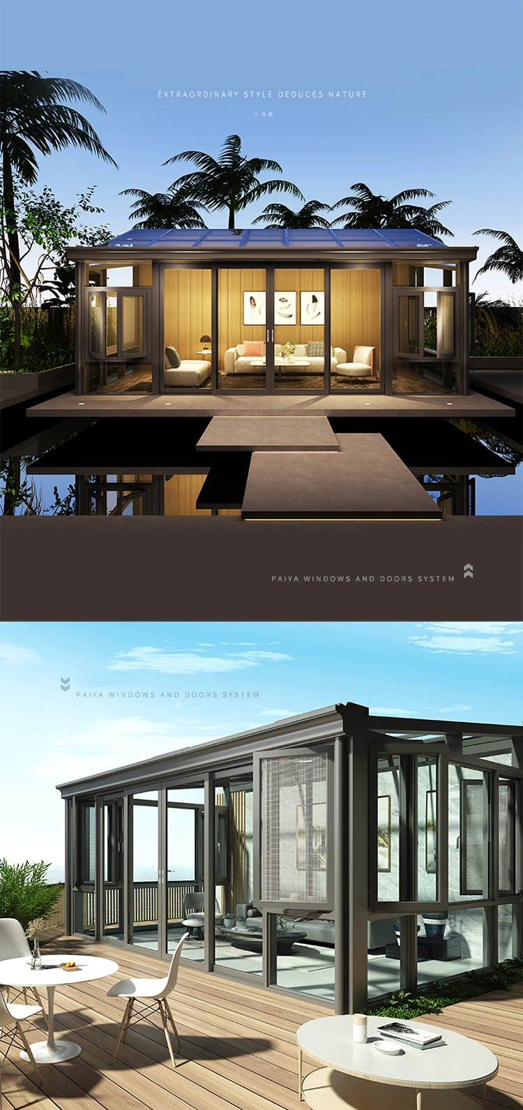 Big Commercial Flat Roof Style Insulated Glass Four Season Sunrooms House