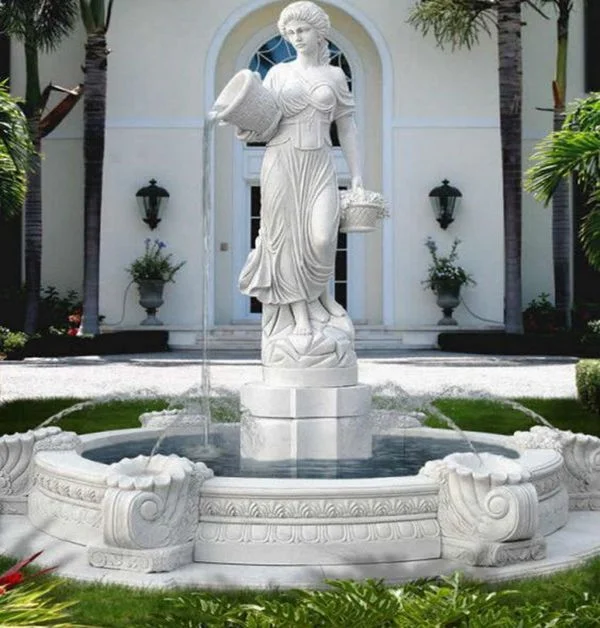 Decorative Outdoor Marble Female Statue Fountain for Sale