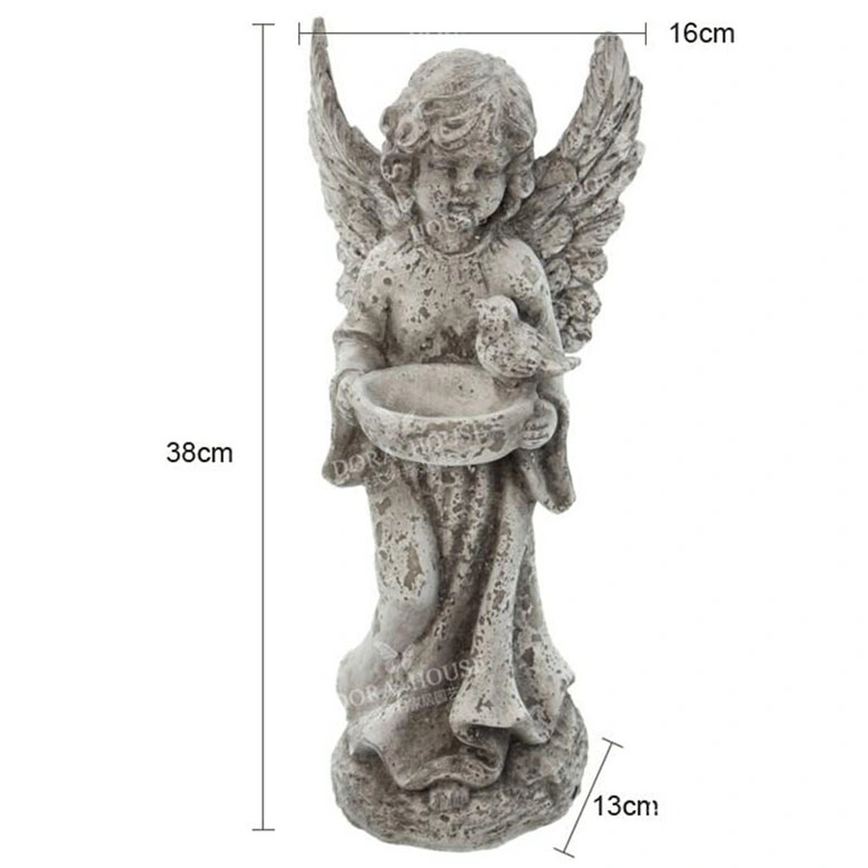 Resin Angel Statues Figurine with Bowl Bird Feeder