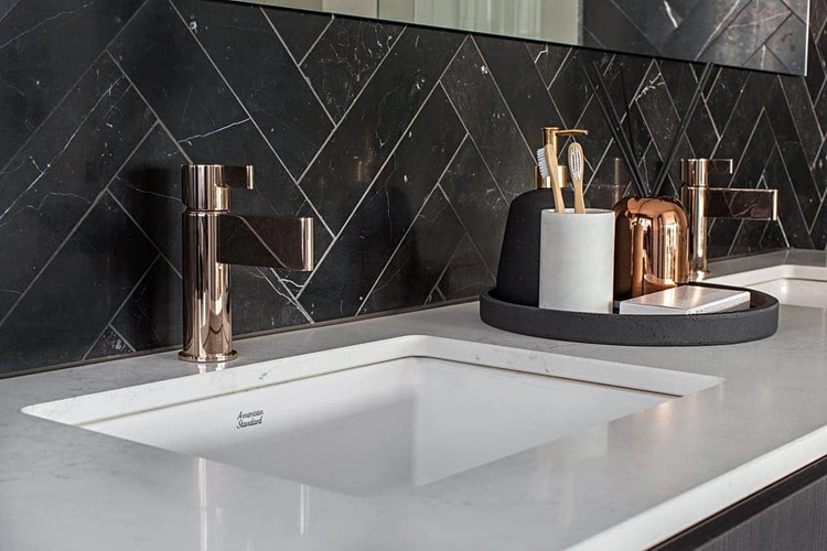 Chinese Marble Honed Surface Nero Marquina Marble Modern Design Bathroom Integrated Sink Black Marquina Marble