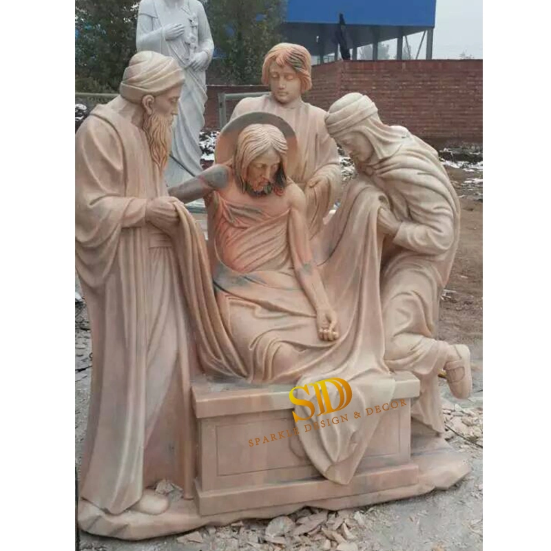 China Manufacturer Full Hand Carved Religious Stone Statues Pink Marble Sculpture for Church