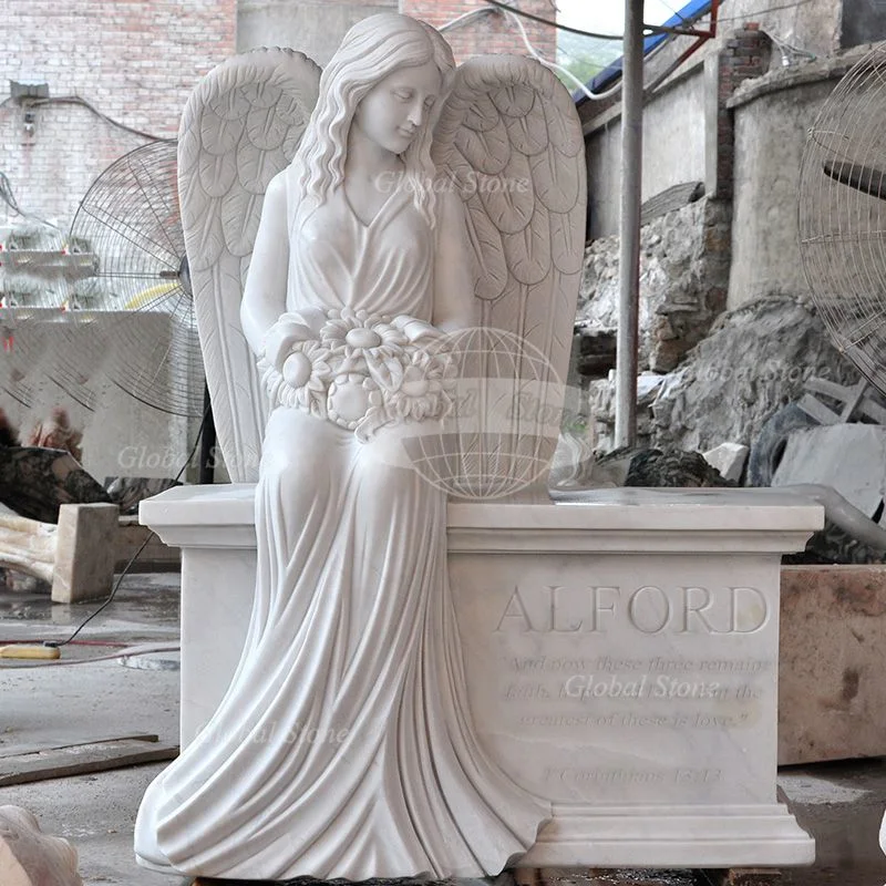 Natural Stone Hand Carved Marble Angel Cemetery Headstone (GSME-121)