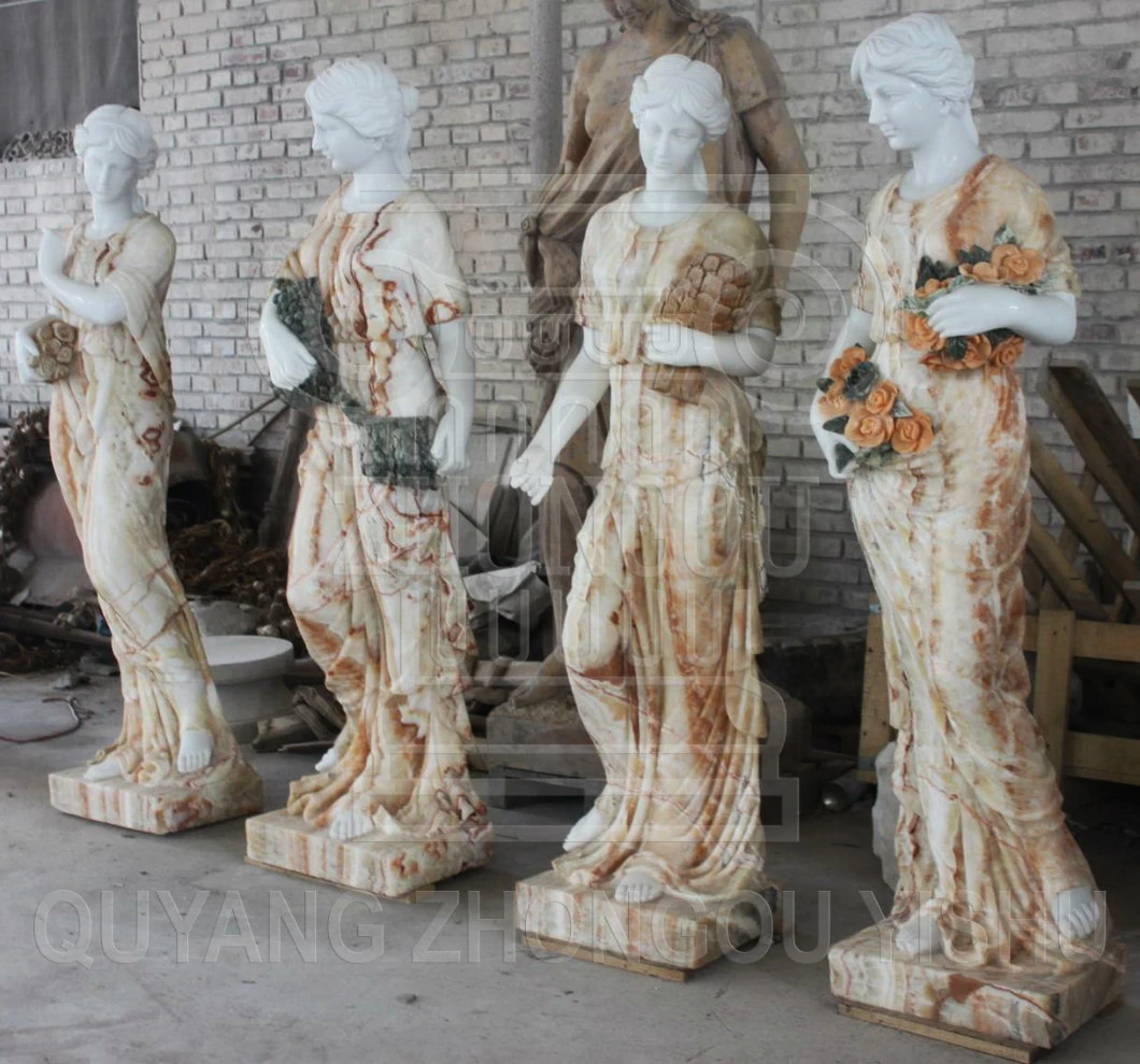on Sale Colorful Marble Jade Stone Carved Four Season God Statue Sculpture Used for Garden Decoration