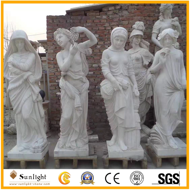 Classic Mixed Color Garden White/Green Marble Four Seasons Stone Statue for Outdoor Decoration