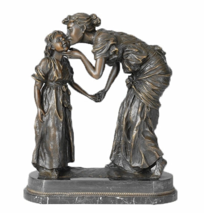 Female Home Decor Bronze Statues Mother Kiss Girl Sculpture