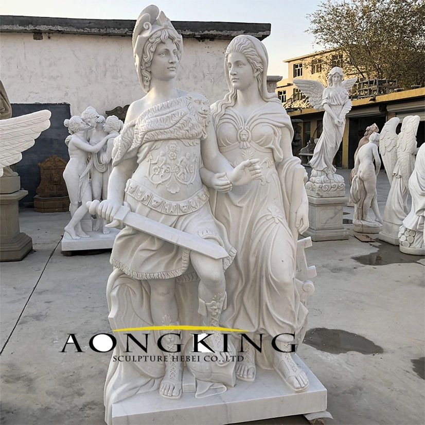 Factory Custom Made Greek Myth Soldier and Woman Marble Statues