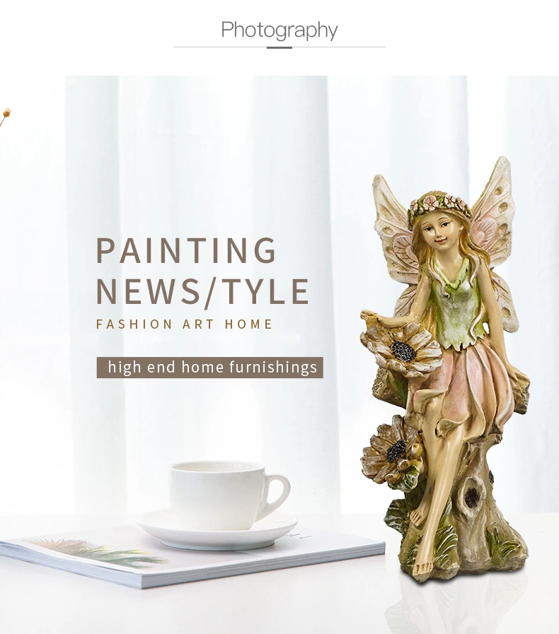 Wholesale New Arrive Garden Decor 2 Ass Fairy Polyresin Sitting Angel Figurine with Wood Base