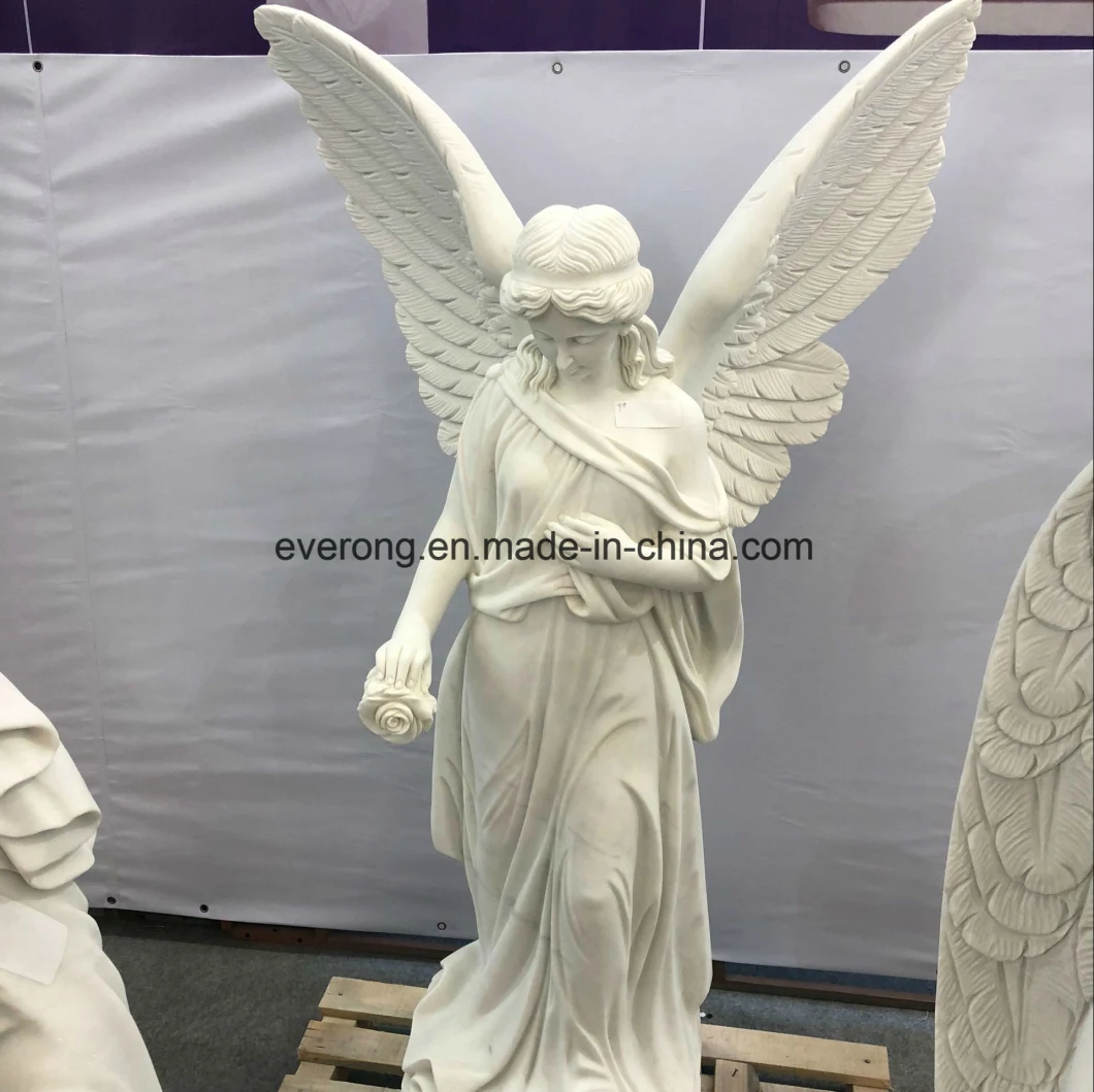 Marble Angel Sculpture Life Size Weeping Angel Statues with Big Wings