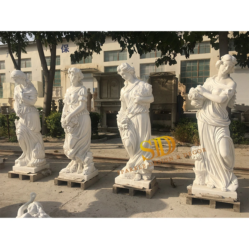 Full White Marble Garden Sculptures 4 Seasons Marble Statues