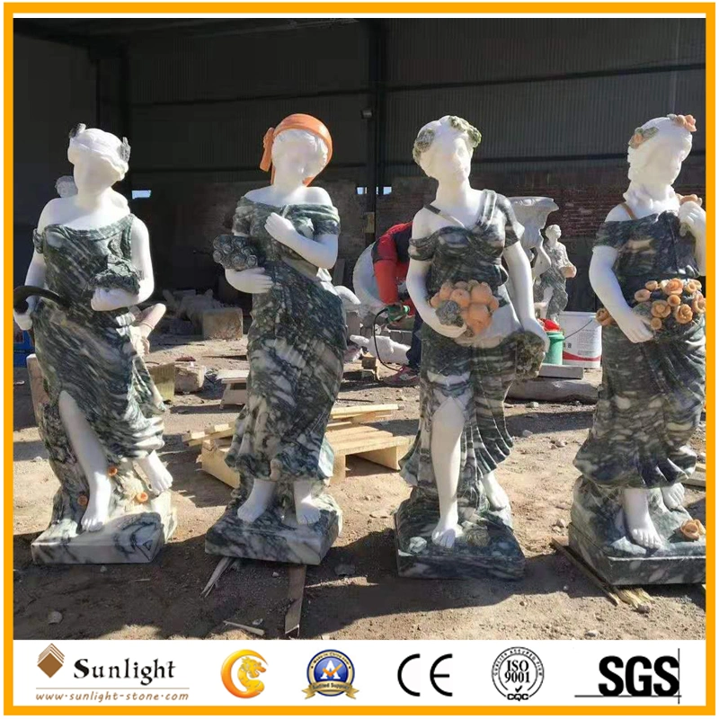 Classic Mixed Color Garden White/Green Marble Four Seasons Stone Statue for Outdoor Decoration