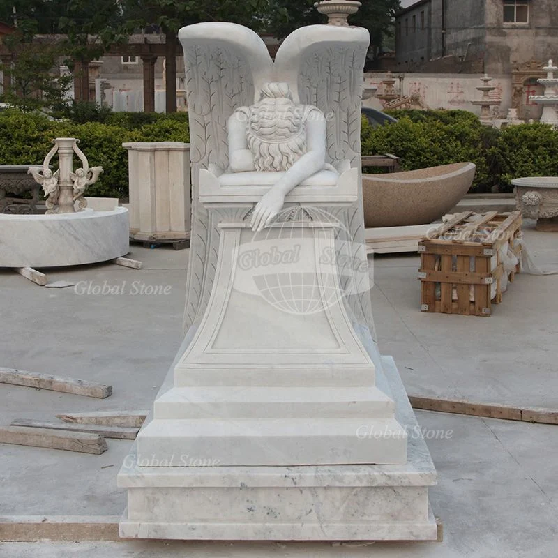 Customized Design Weeping Angel Monument Stone Headstone with White Marble (GSME-138)