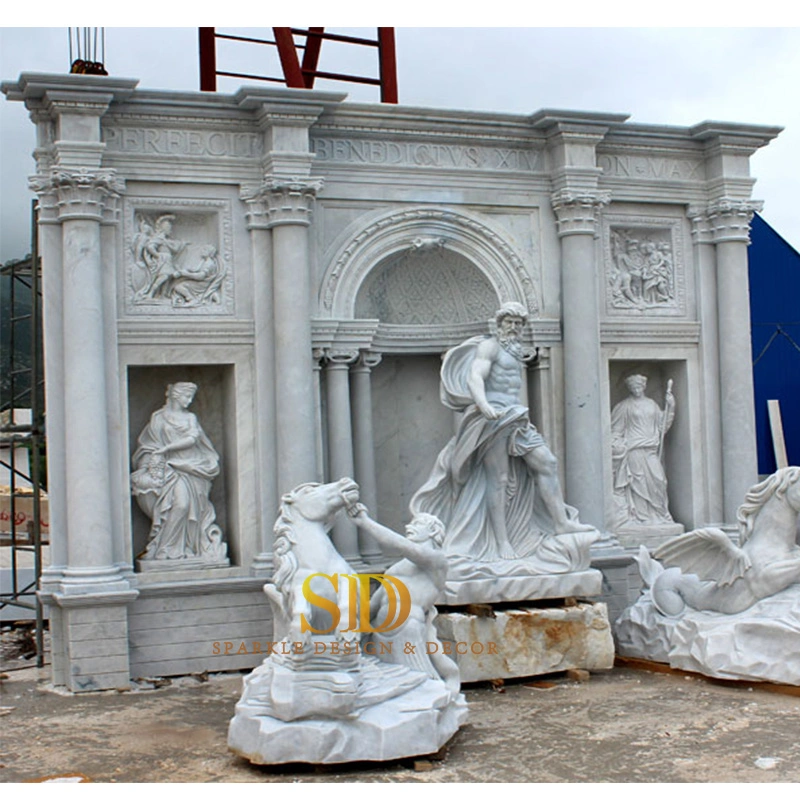 European Greek Wishing Pool Hand Carved Large Marble Fountain with Many Statues