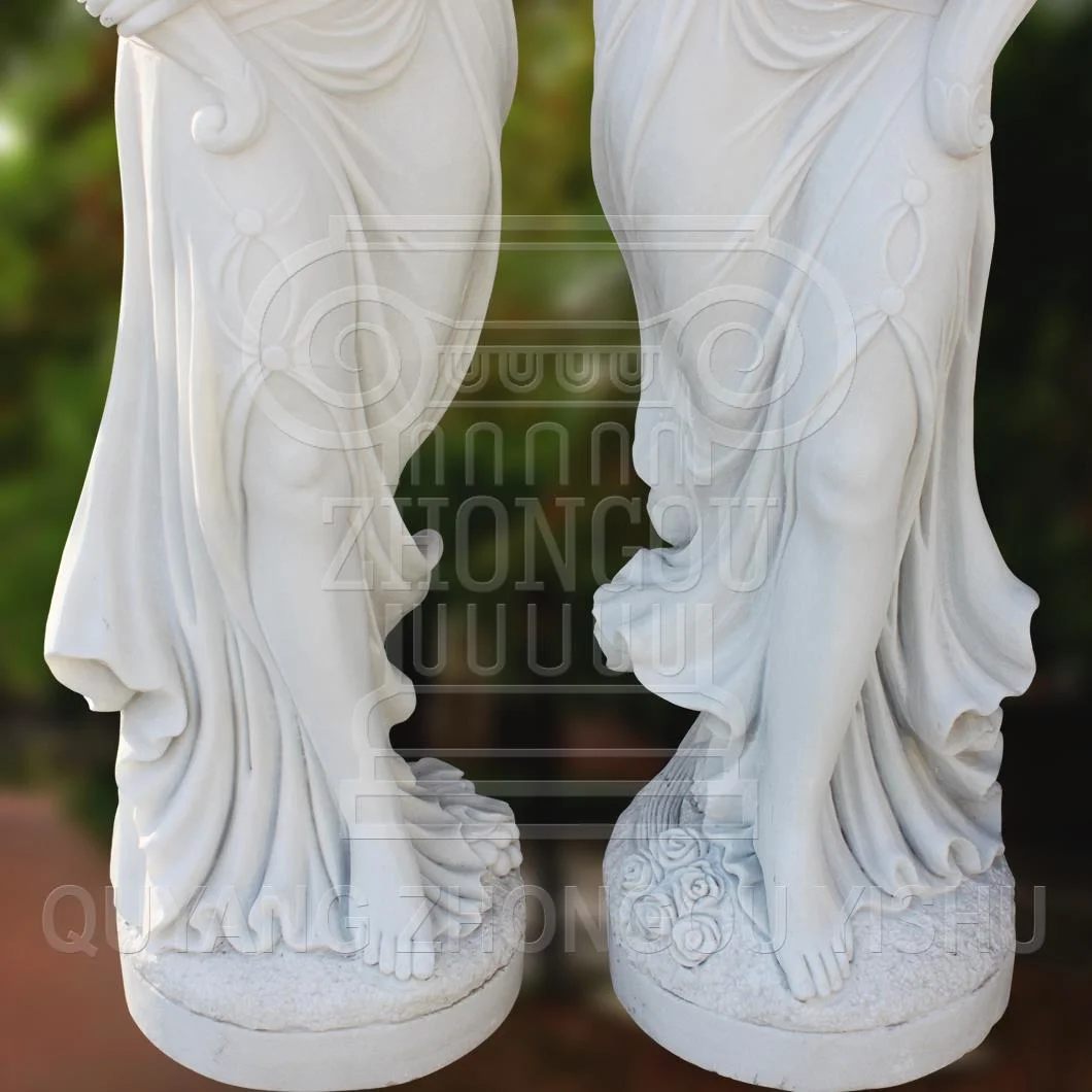 Wonderful Garden Decoration Sculpture White Stone Marble Maid Woman Statue