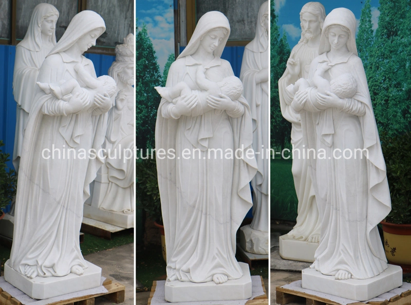 Hand Carved Religious Virgin Mary and Jesus Marble Statue Sculpture