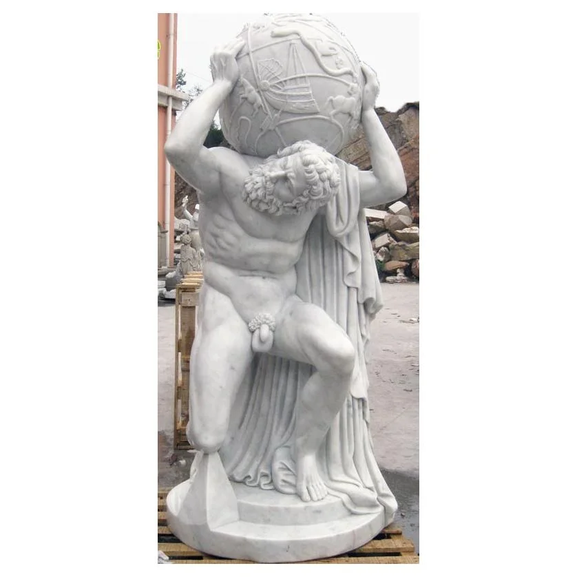 Hand Carved Atlas Holding Earth Marble Figure Famous Marble Statues
