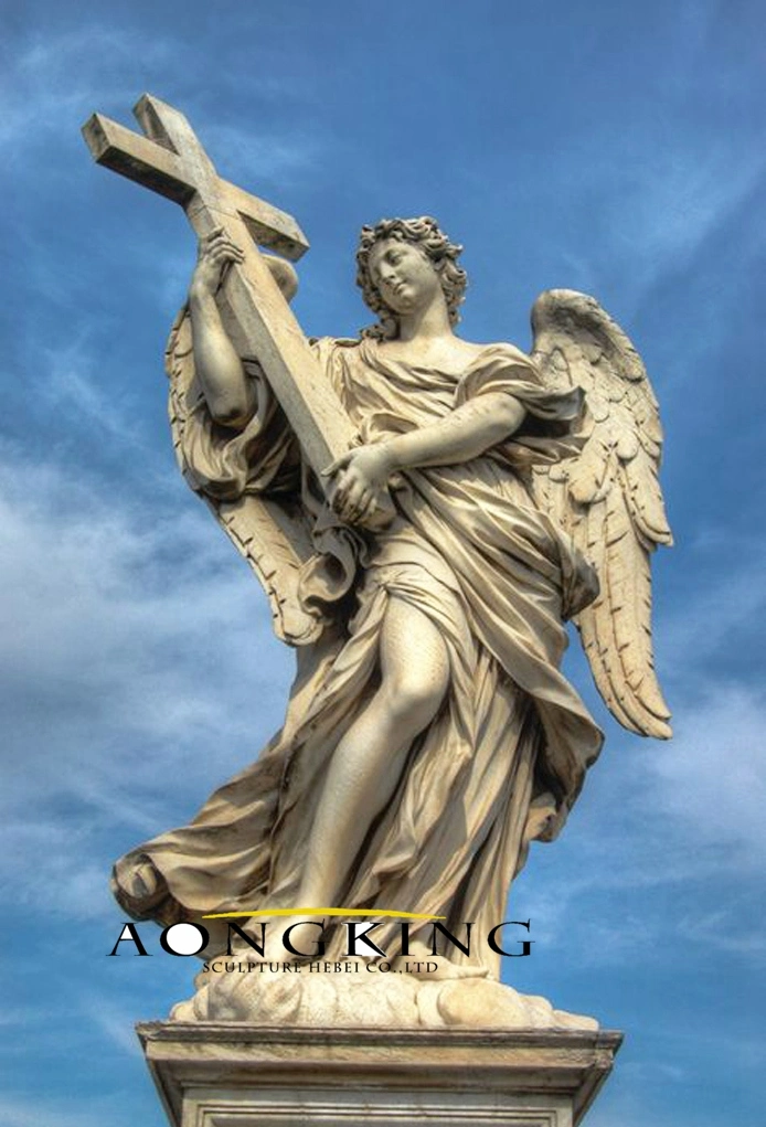 Outdoor Famous Holding Cross Marble Angel Castle Sant'angelo Sculpture