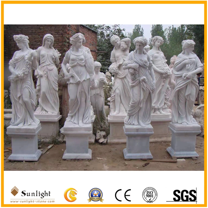 Classic Mixed Color Garden White/Green Marble Four Seasons Stone Statue for Outdoor Decoration