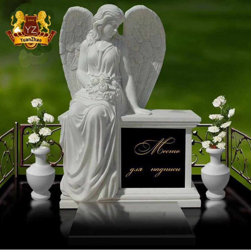 Customized Natural Granite Marble Stone Headstone with Angel Statue for Cemetery