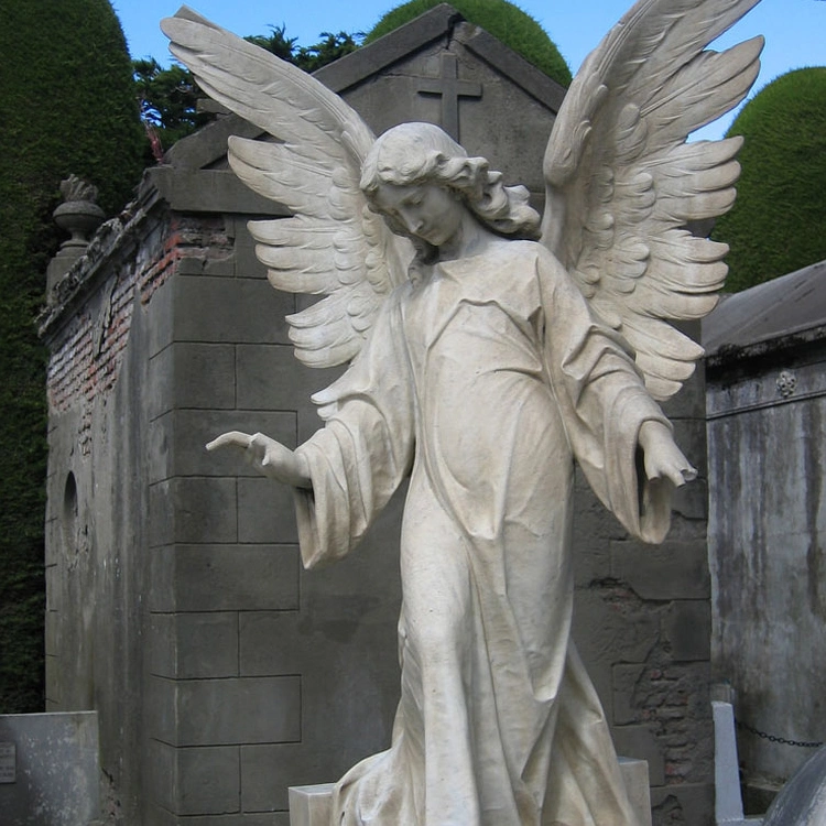 Life Size White Marble Weeping Cemetery Angel Headstone for Cemetery