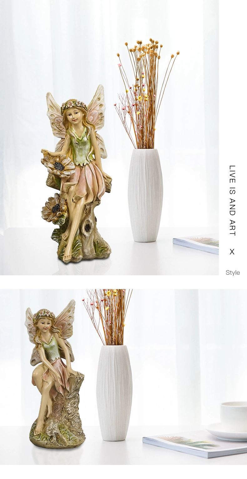Wholesale New Arrive Garden Decor 2 Ass Fairy Polyresin Sitting Angel Figurine with Wood Base