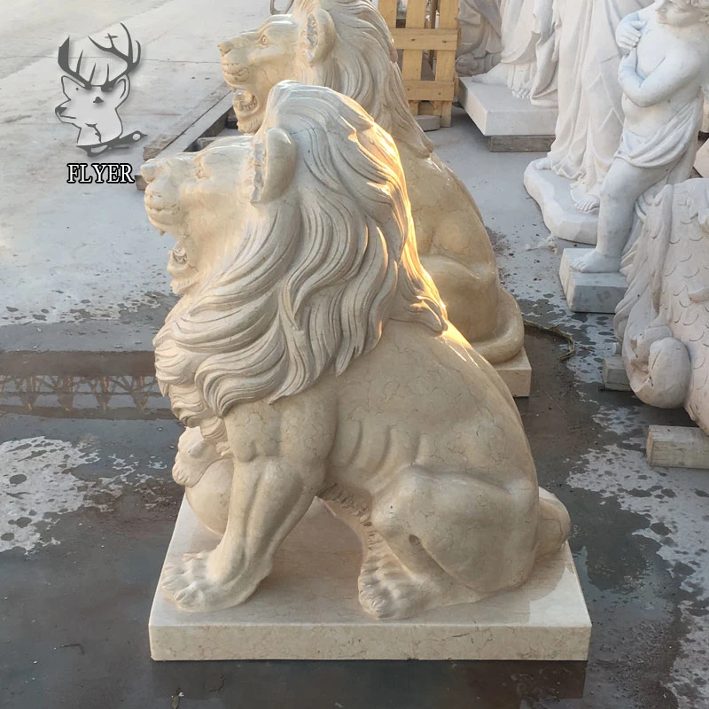 Hand Made Life Size White Marble Lion Statues for Garden Decoration