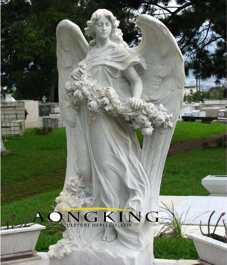 Graveyard Guardian Angel Marble Sculpture in Nature Stone