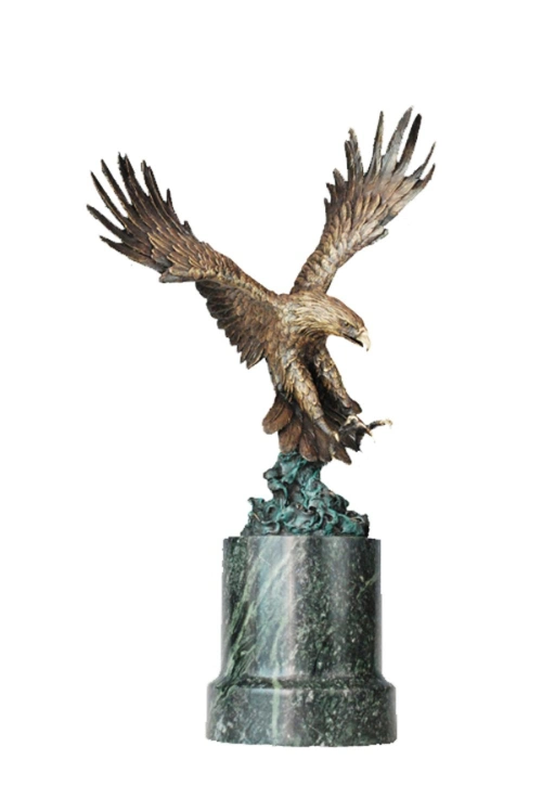 Animal Sculptures Eagle Home Decor Marble Base Figurines Bronze Statues