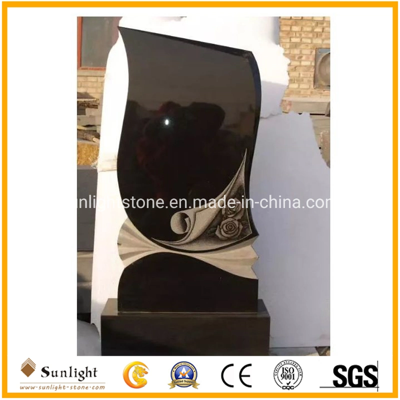 China Tombstone Monument Manufacturer Russian Style Absolute Black Hebei Black Granite Monuments