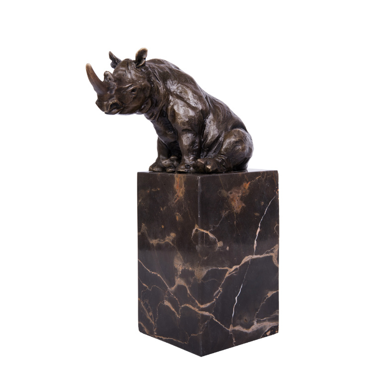 Bronze Statues Animal Sculptures African Rhino Statue Marble Base Collection