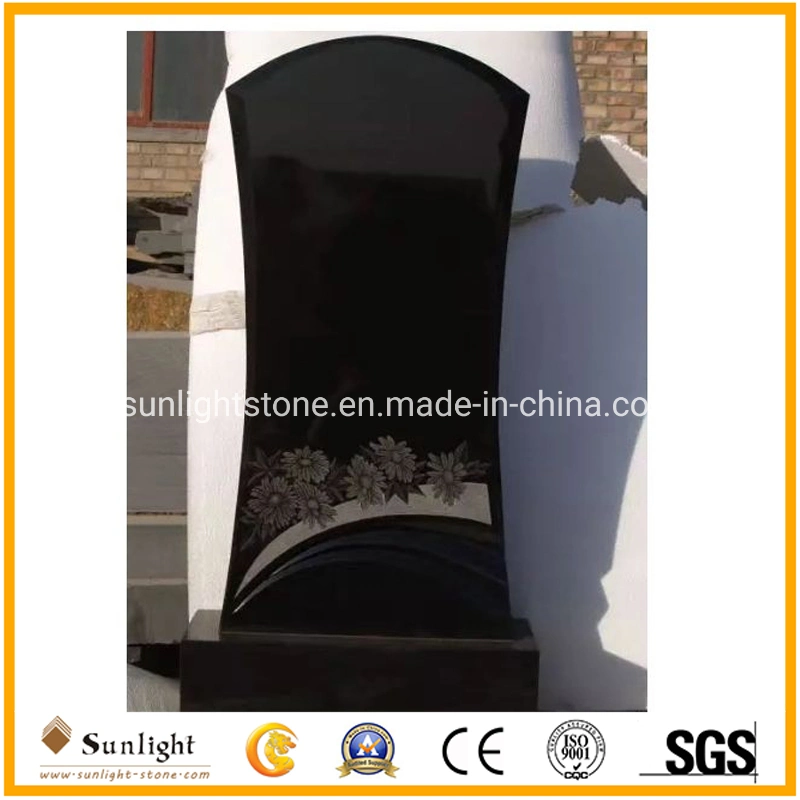 China Tombstone Monument Manufacturer Russian Style Absolute Black Hebei Black Granite Monuments