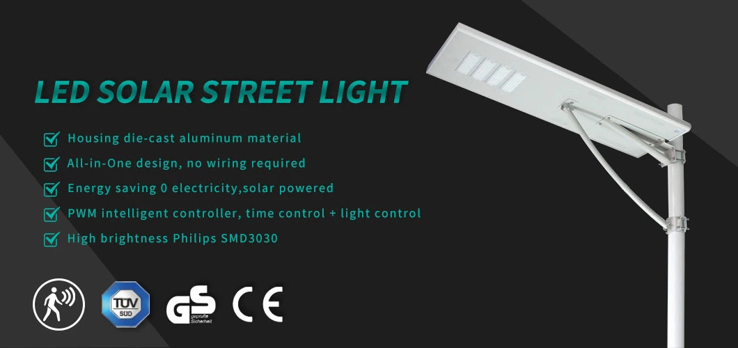 Die-Cast Aluminum Outdoor Light LED Solar Street Light with 5 Years Warranty