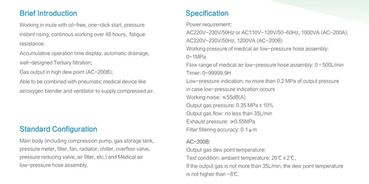 in Stock Medical Air Compressor Ce/FDA/ISO Air Compressor Parts
