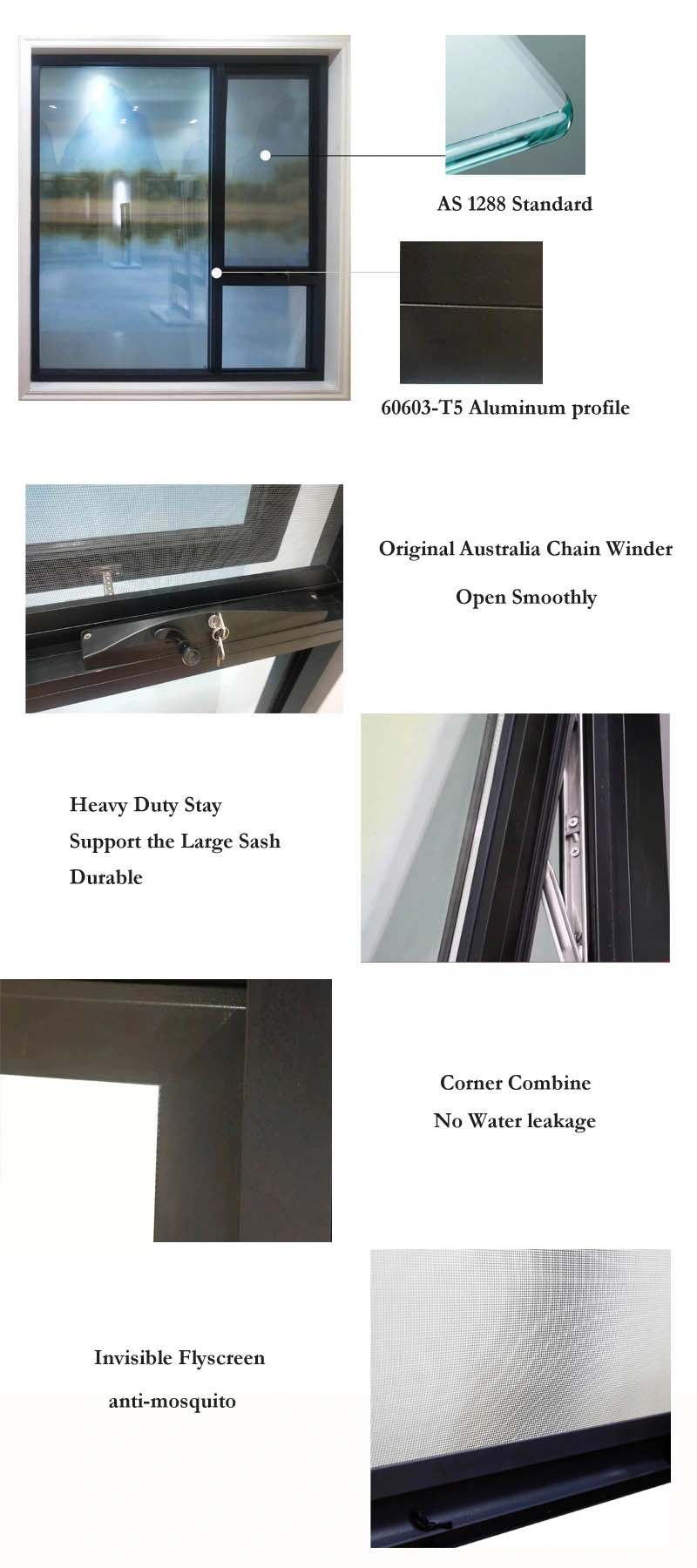 Non-Thermal Break Aluminum Profile Aluminum Awning Window